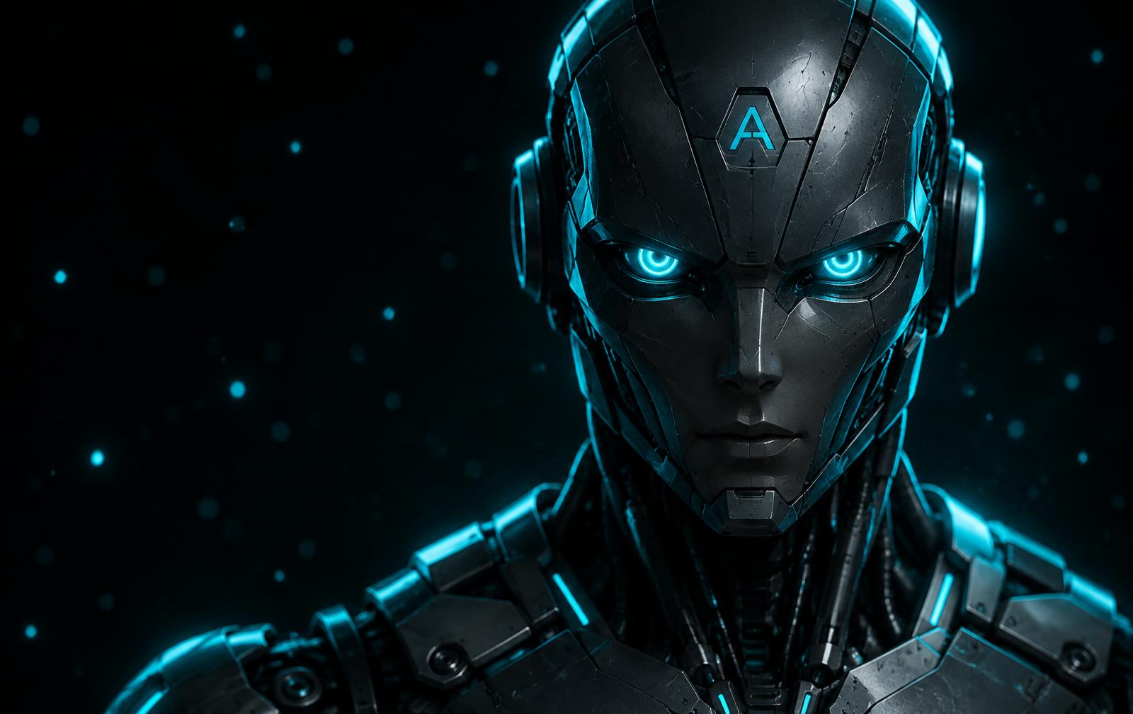 GROKSI agent with glowing cyan eyes